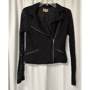 Vtg Y2k Retro Mudd Black Lace Moto Biker Jacket Grunge Goth Rockabilly M